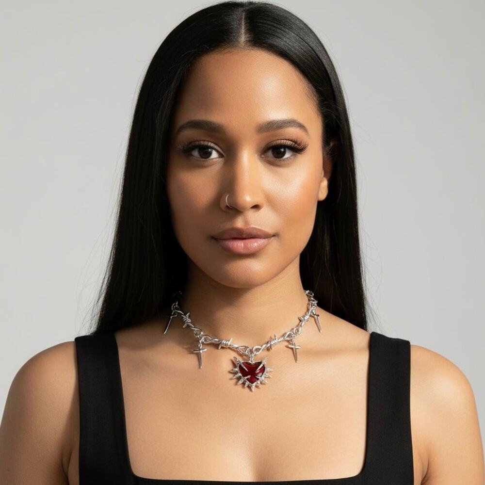 Punk Red Heart Choker Necklace